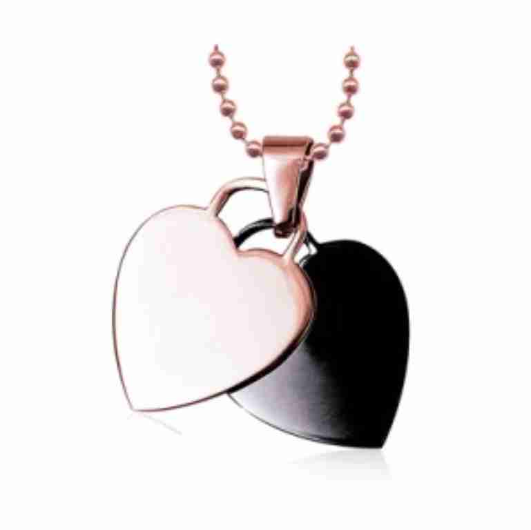 Stainless Steel Pink & Black Double Heart Pendant